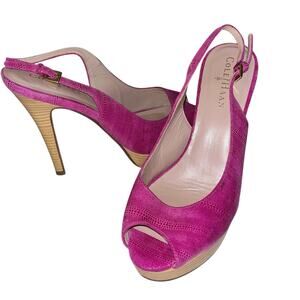 Cole Haan Air Talia Pink Snakeskin Peep Toe Slingback Heels Size 7.5B